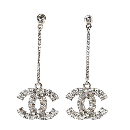 Chanel Baguette Crystal CC Drop Earrings Silver 1 of 4