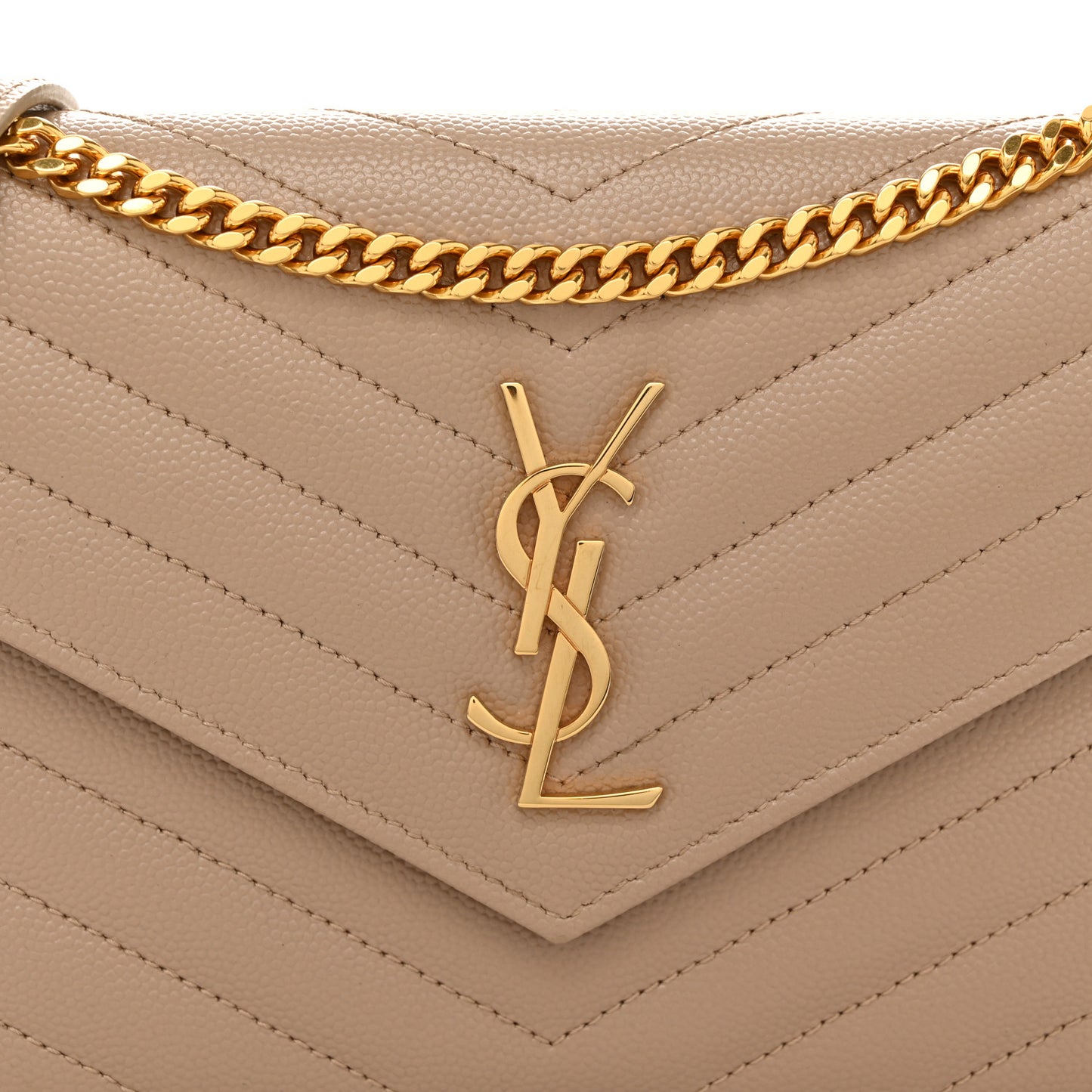 Grain De Poudre Matelasse Chevron Monogram Envelope Chain Wallet Dark Beige