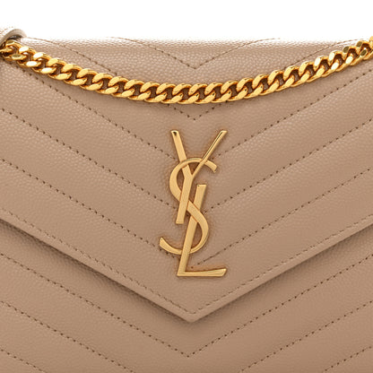Saint Laurent Grain De Poudre Matelasse Chevron Monogram Envelope Chain Wallet Dark Beige 8 of 10