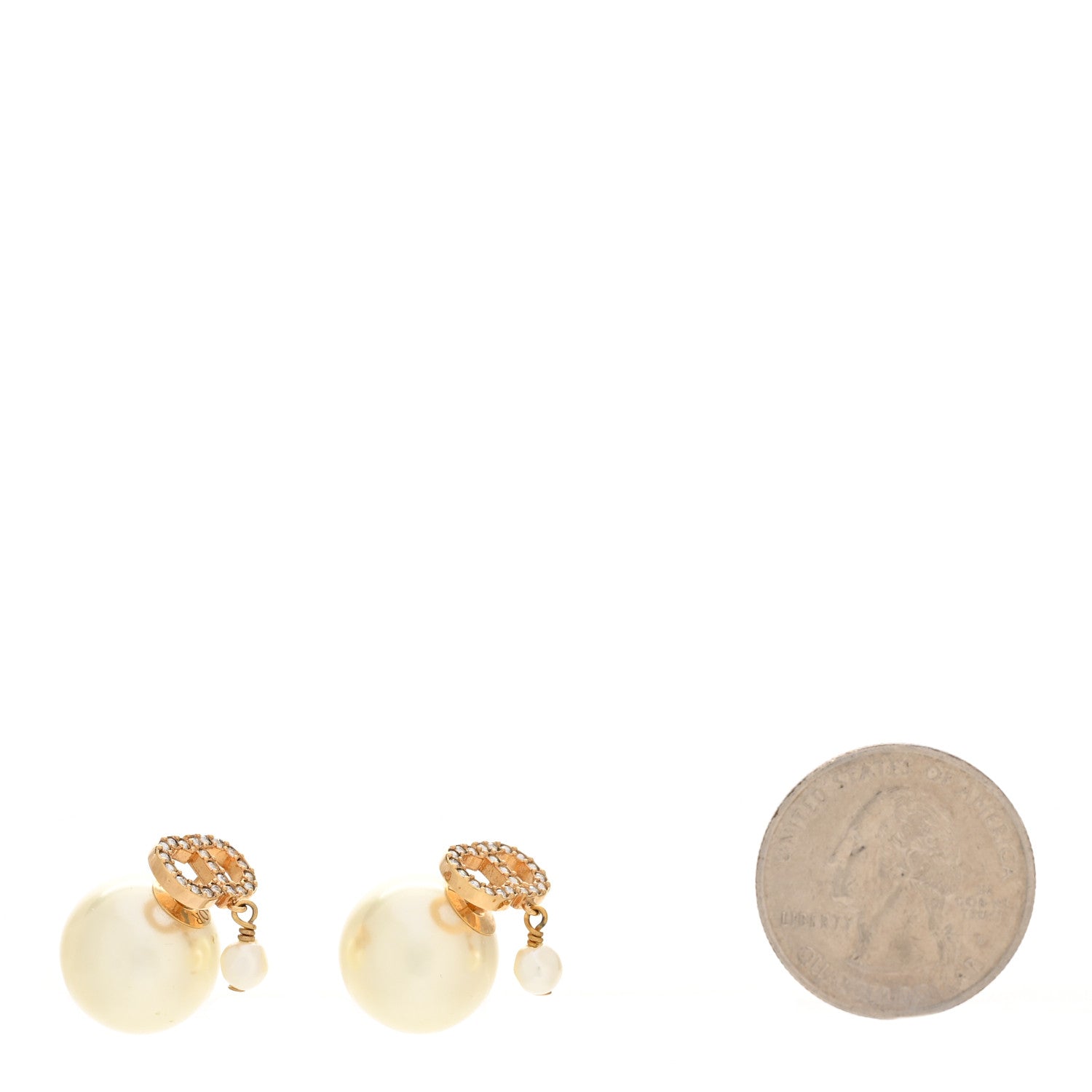 Christian Dior Pearl Crystal Logo Drop Earrings Gold 2 of 5