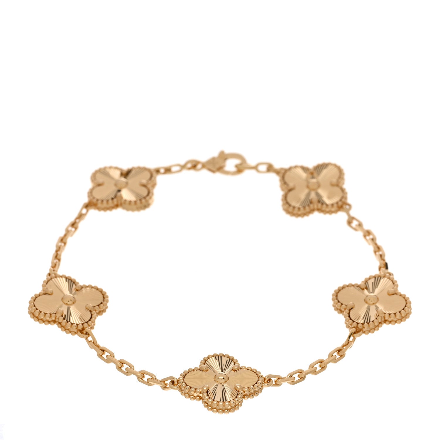 Van Cleef & Arpels 18K Yellow Gold 5 Motifs Guilloche Vintage Alhambra Bracelet 1 of 5