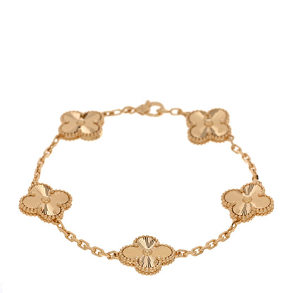 Van Cleef & Arpels 18K Yellow Gold 5 Motifs Guilloche Vintage Alhambra Bracelet 1 of 5
