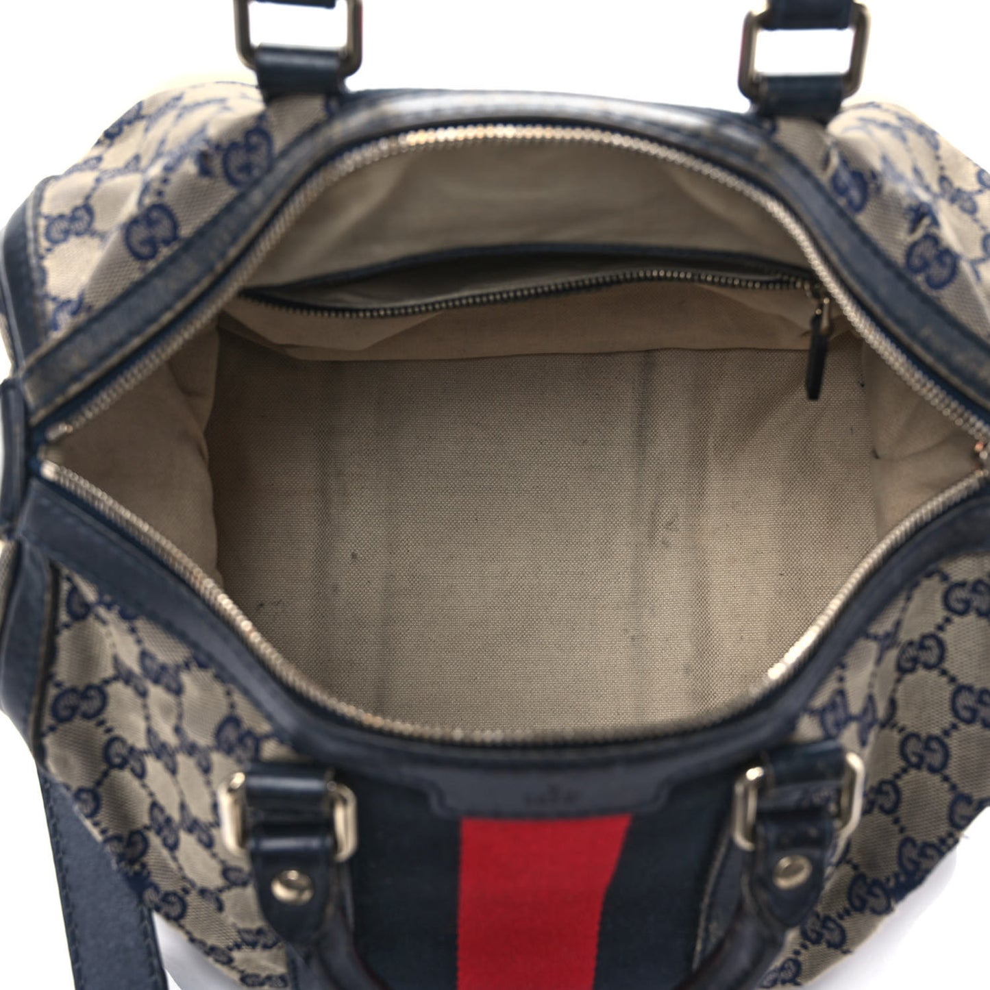 Monogram Selleria Calfskin Vintage Web Medium Boston Beige Blue