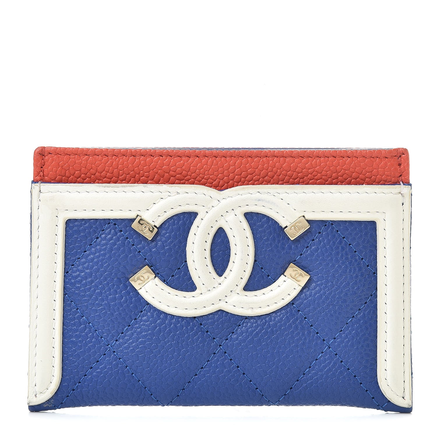 Chanel Caviar Quilted Filigree Card Holder Blue White Red 1 of 10