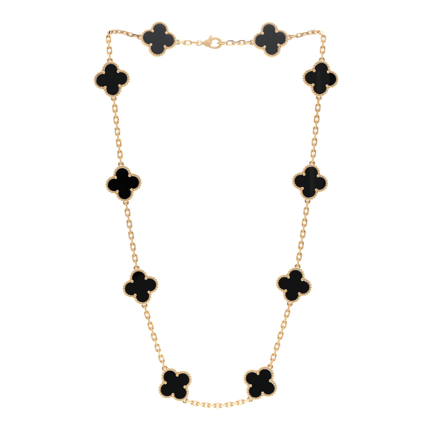 Van Cleef & Arpels 18K Yellow Gold Black Onyx 10 Motifs Vintage Alhambra Necklace 3 of 5