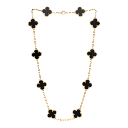 Van Cleef & Arpels 18K Yellow Gold Black Onyx 10 Motifs Vintage Alhambra Necklace 3 of 5