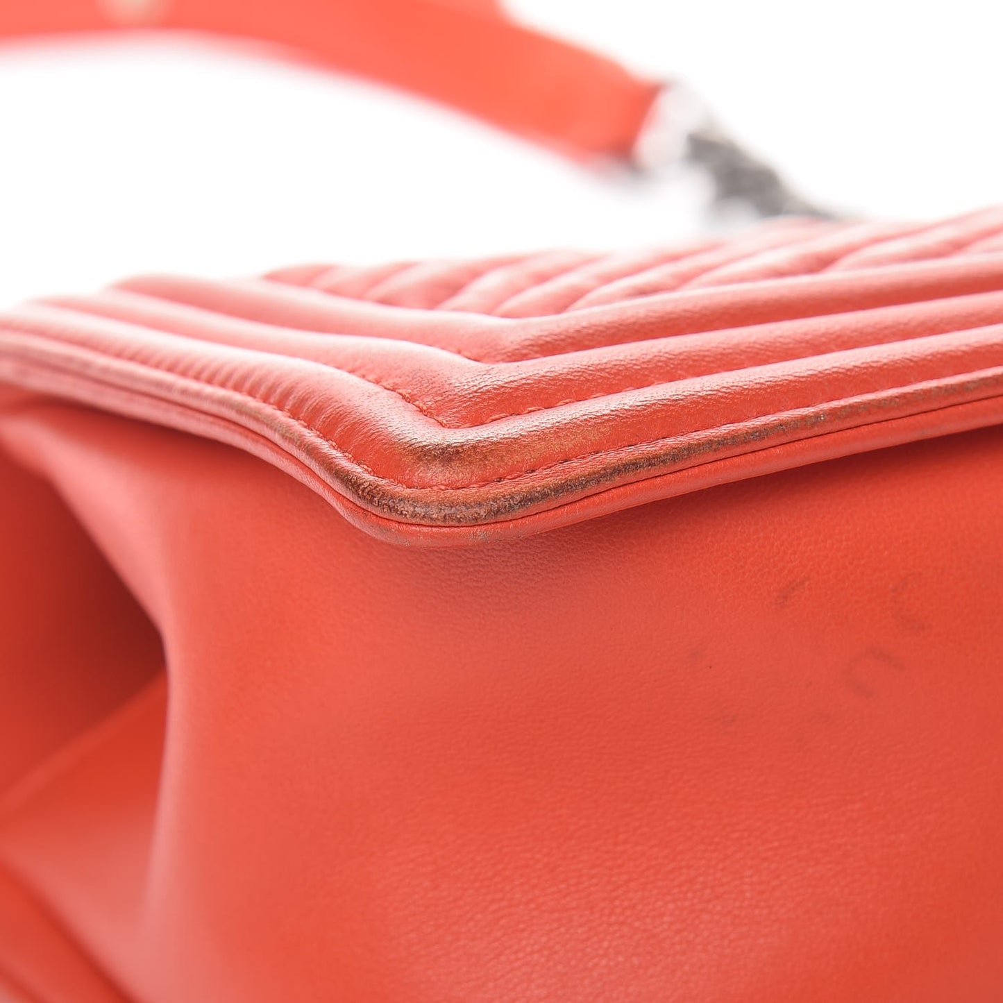 Wrinkled Lambskin Chevron Quilted Medium Boy Flap Orange