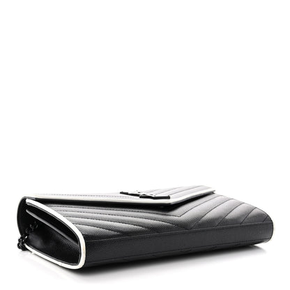 Saint Laurent Grain De Poudre Matelasse Chevron Monogram Chain Wallet Black White 4 of 9