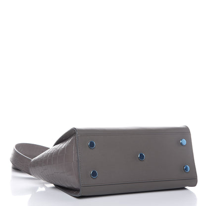 Saint Laurent Smooth Calfskin Crocodile Embossed Baby Monogram Downtown Cabas Earth 4 of 7
