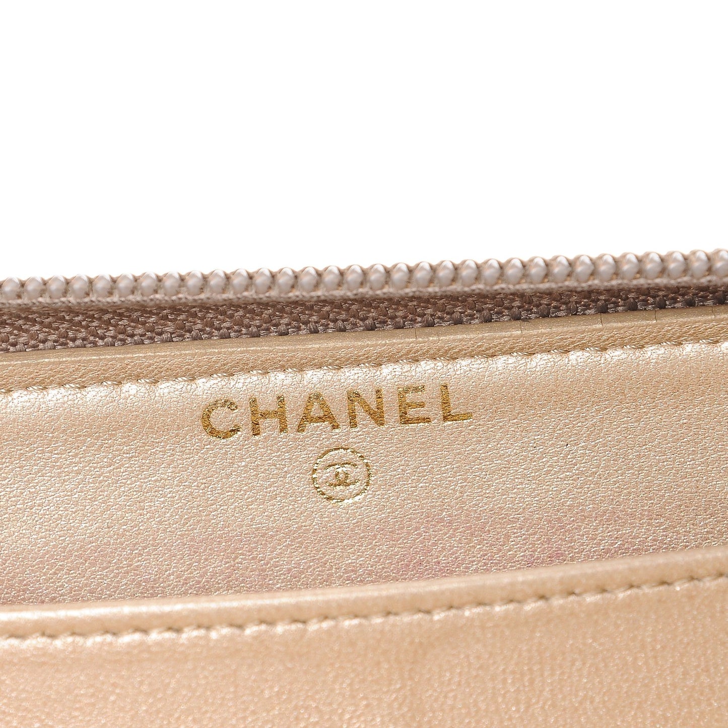 Lambskin Camellia Embossed Large Gusset Zip Around Wallet Beige