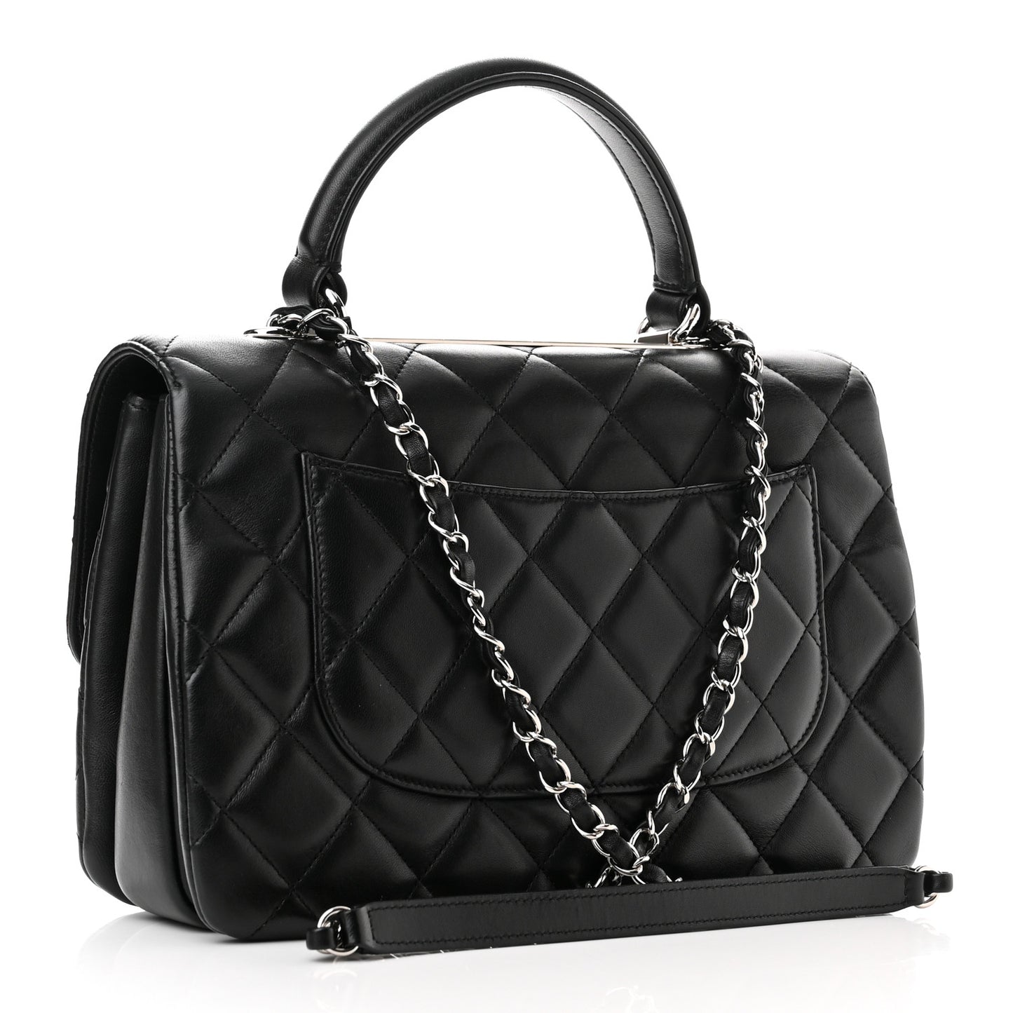Lambskin Quilted Medium Trendy CC Flap Dual Handle Bag Black