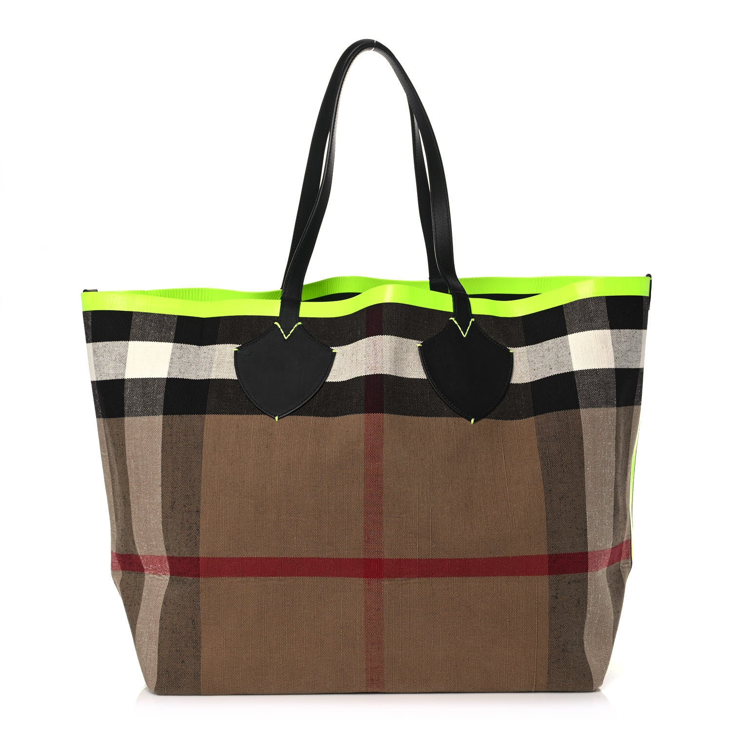 Burberry Canvas Mega Check Extra Large The Giant Reversible Tote Black Neon Yellow 1 of 10