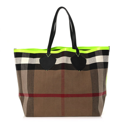Burberry Canvas Mega Check Extra Large The Giant Reversible Tote Black Neon Yellow 1 of 10