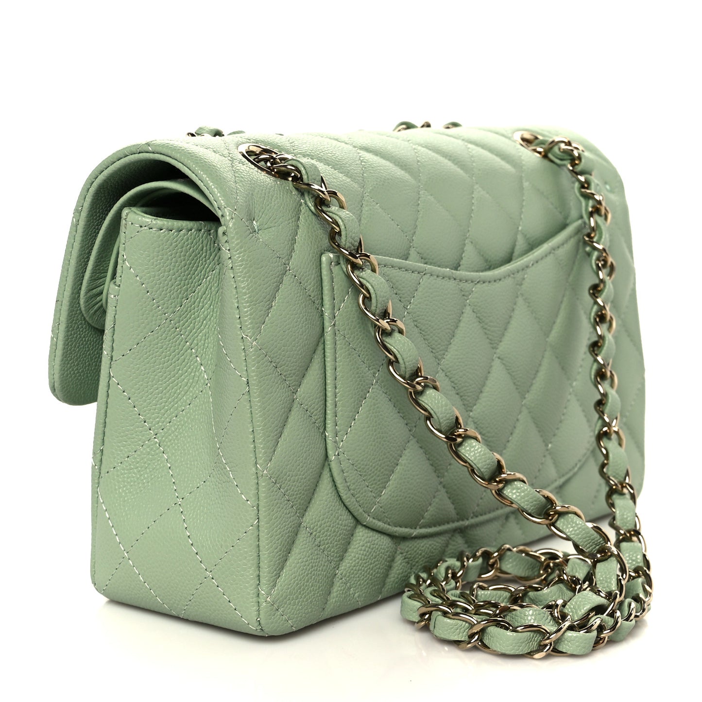 Caviar Quilted Small Double Flap Light Green