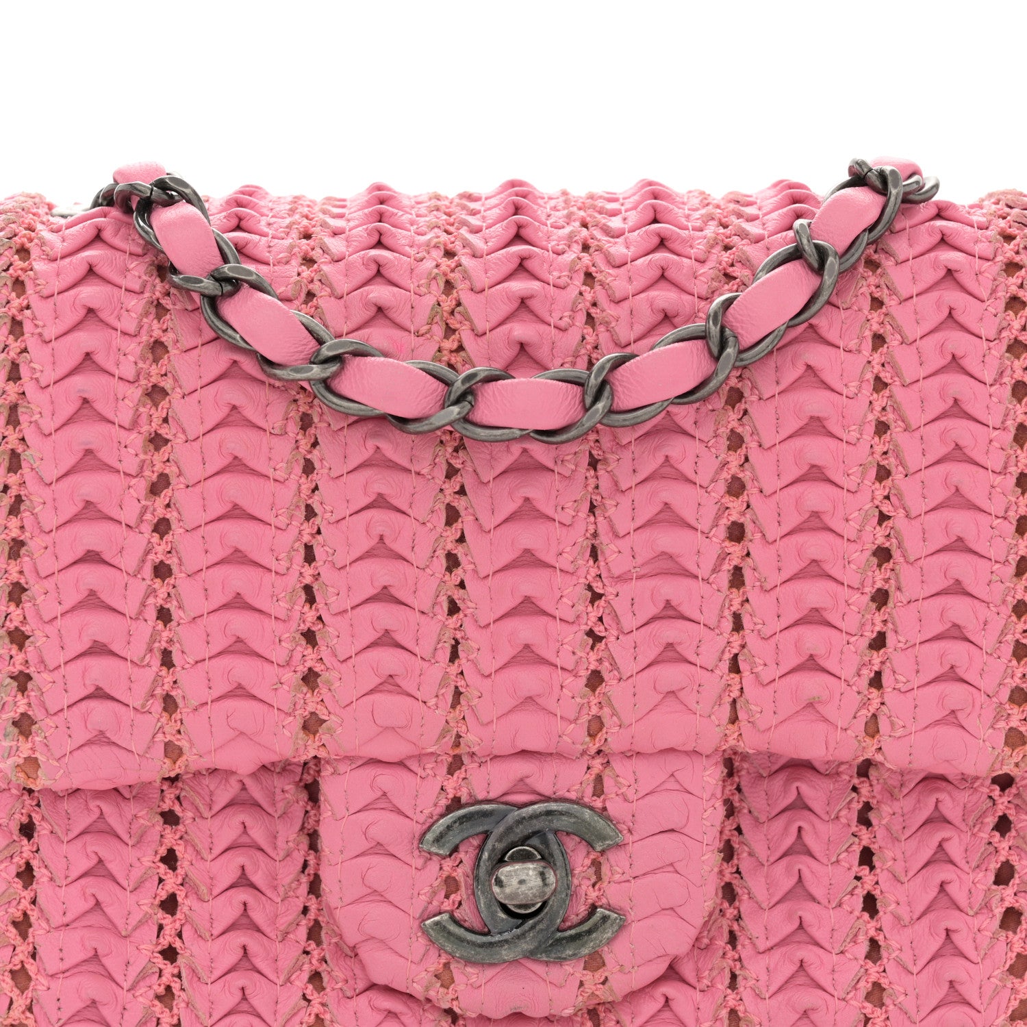 Chanel Lambskin Crochet Embroidered Mini Flap Pink 1536032