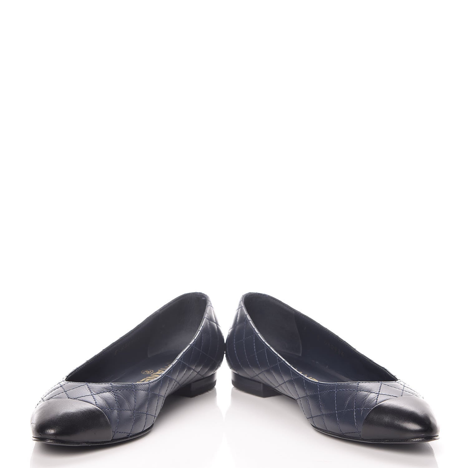 Chanel Aged Calfskin Quilted CC Cap Toe Ballerina Flats 37 Navy 5 of 14