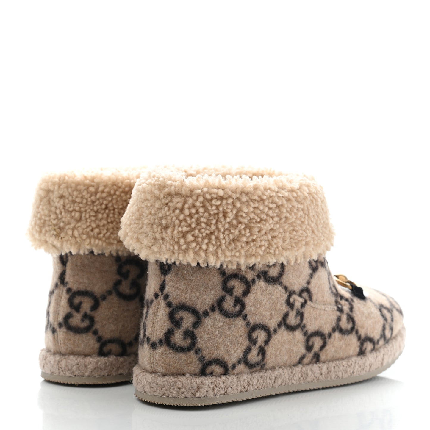 Covered Wool GG Monogram Womens Fria Horsebit Ankle Boots 36.5 Beige Ebony Butterscotch
