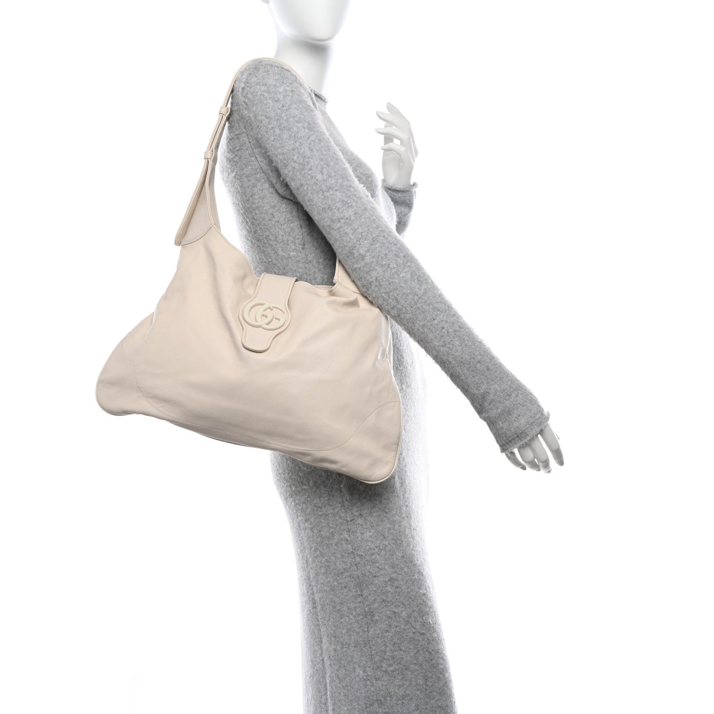 Goatskin Monochrome Large Aphrodite Shoulder Bag Mystic White