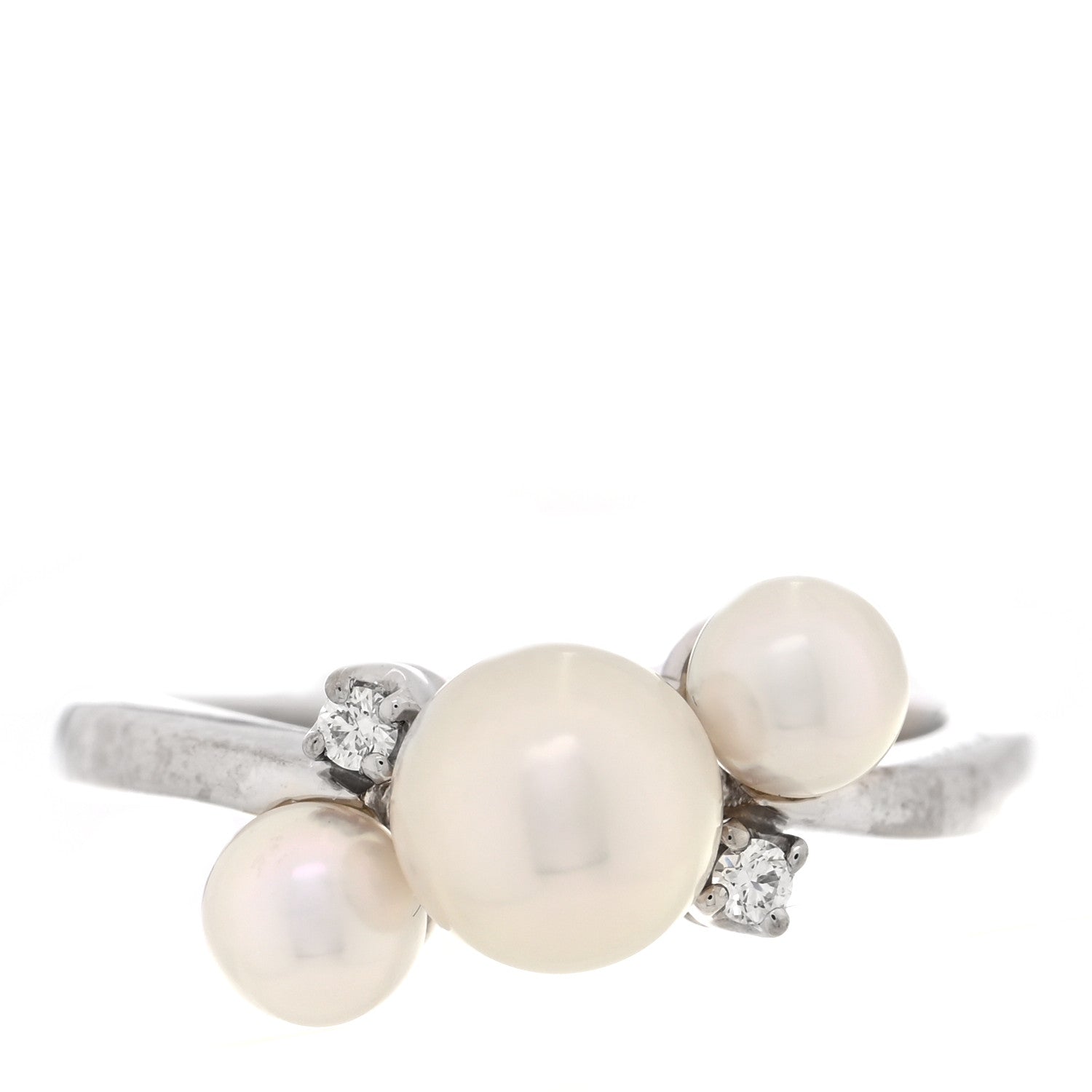 Mikimoto 18K White Gold Diamond Akoya Cultured Pearl Bubbles Ring 49 4.75 1 of 4