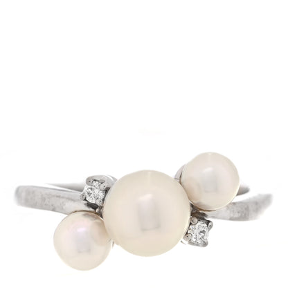 Mikimoto 18K White Gold Diamond Akoya Cultured Pearl Bubbles Ring 49 4.75 1 of 4