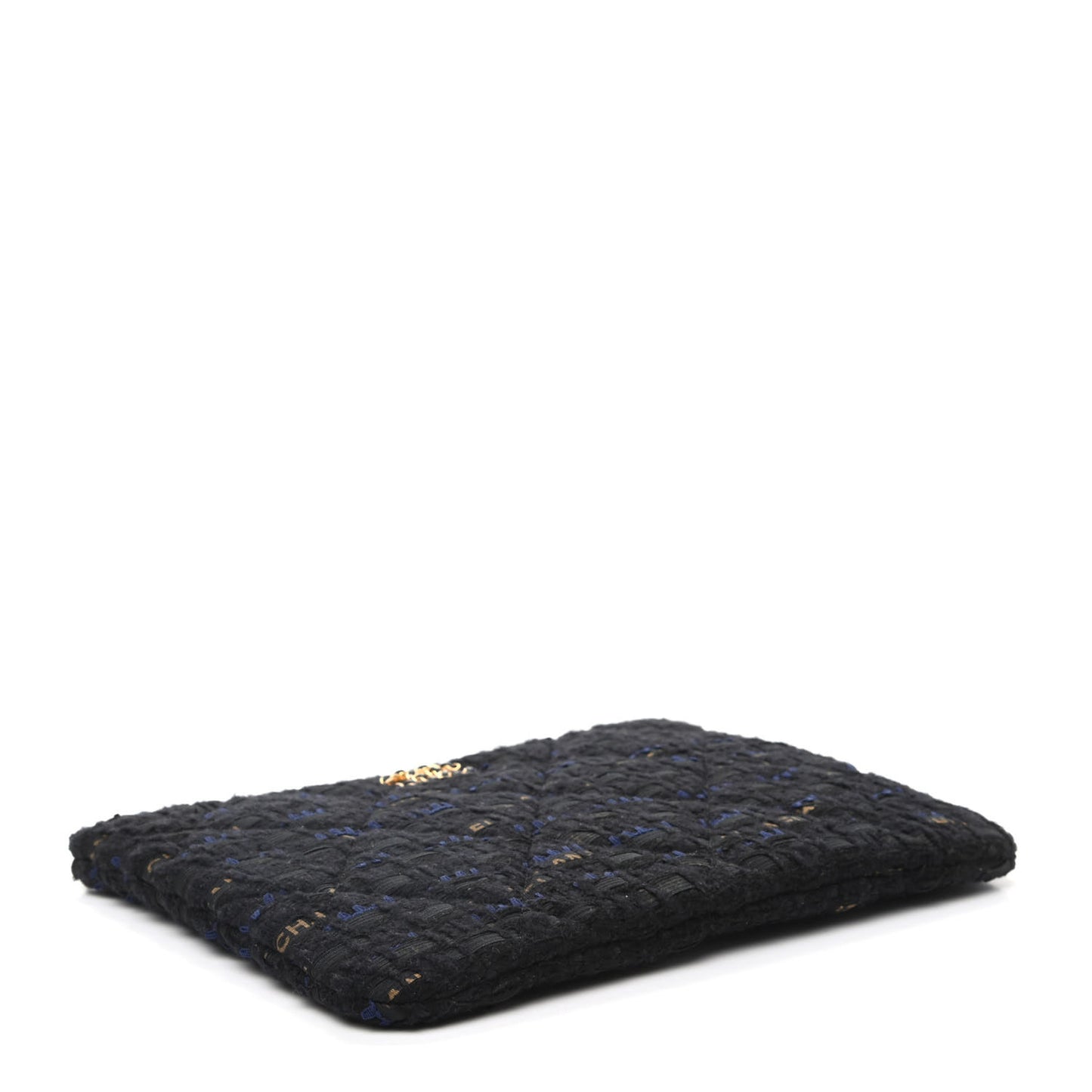 Tweed Quilted Large Chanel 19 Pouch Black Navy Gold
