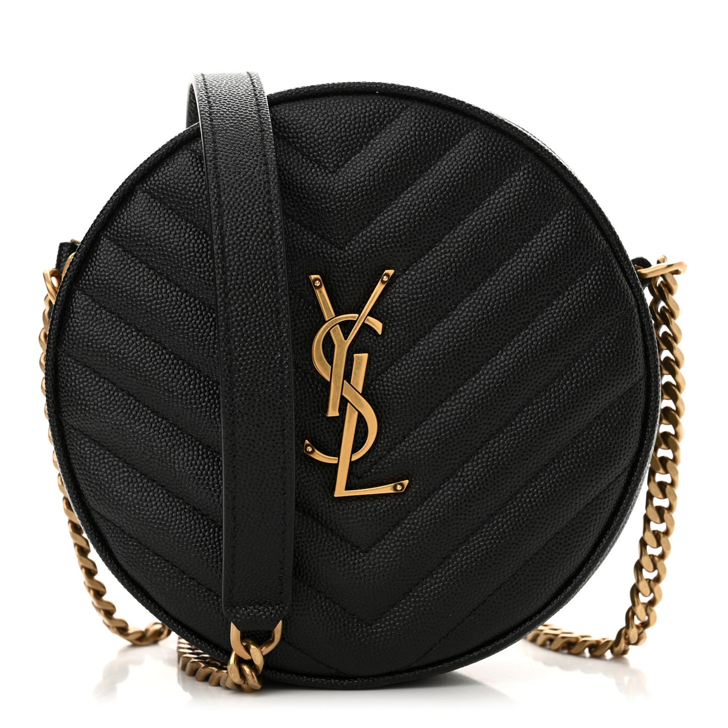 Grain De Poudre Matelasse Chevron Quilted Round Vinyle Camera Bag Black