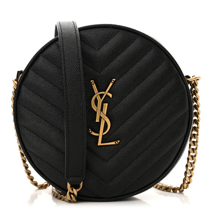 Saint Laurent Grain De Poudre Matelasse Chevron Quilted Round Vinyle Camera Bag Black 1 of 10