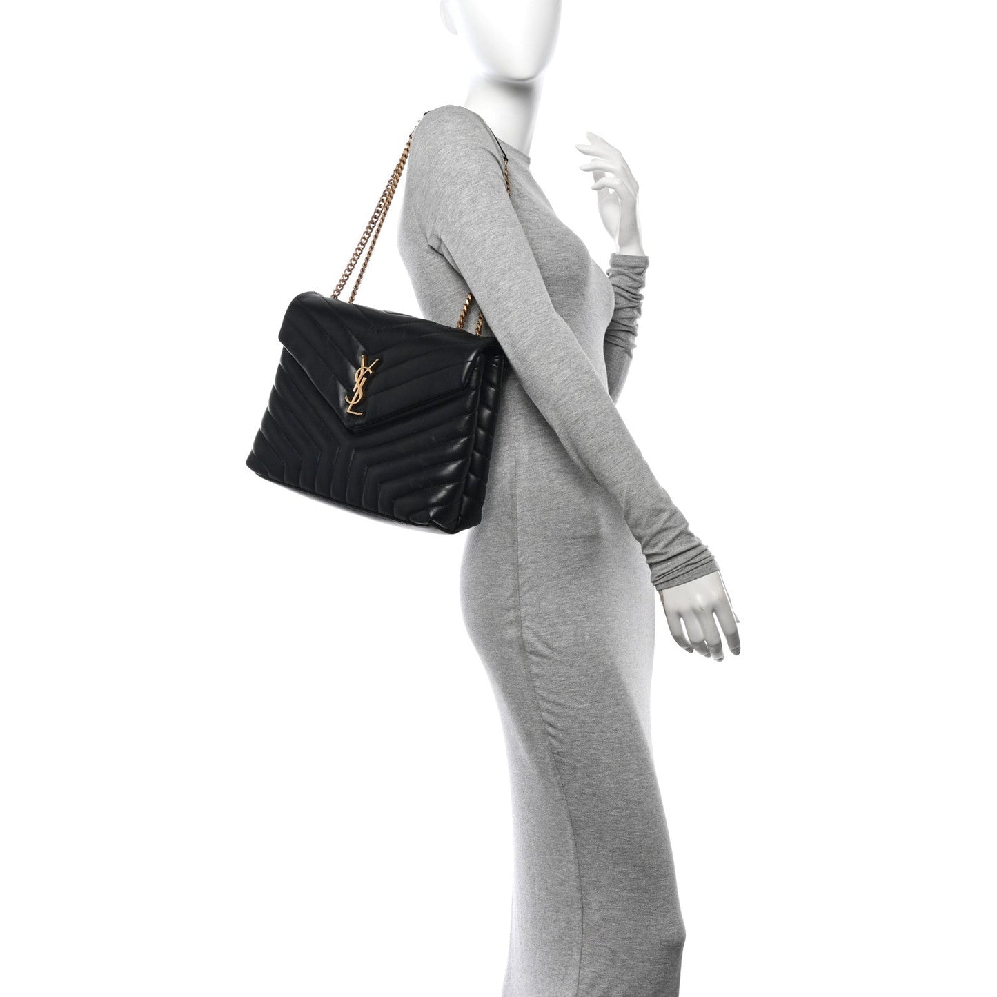 Calfskin Y Quilted Monogram Medium Loulou Chain Satchel Black