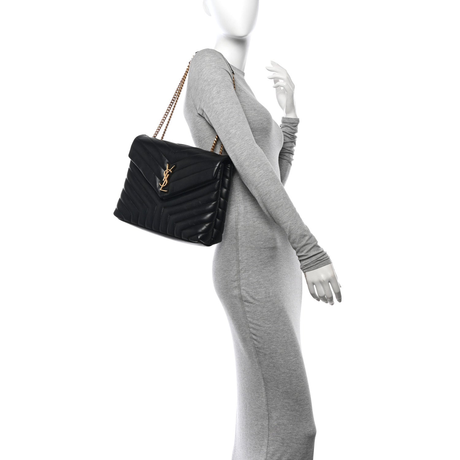 Saint Laurent Calfskin Y Quilted Monogram Medium Loulou Chain Satchel Black 2 of 10