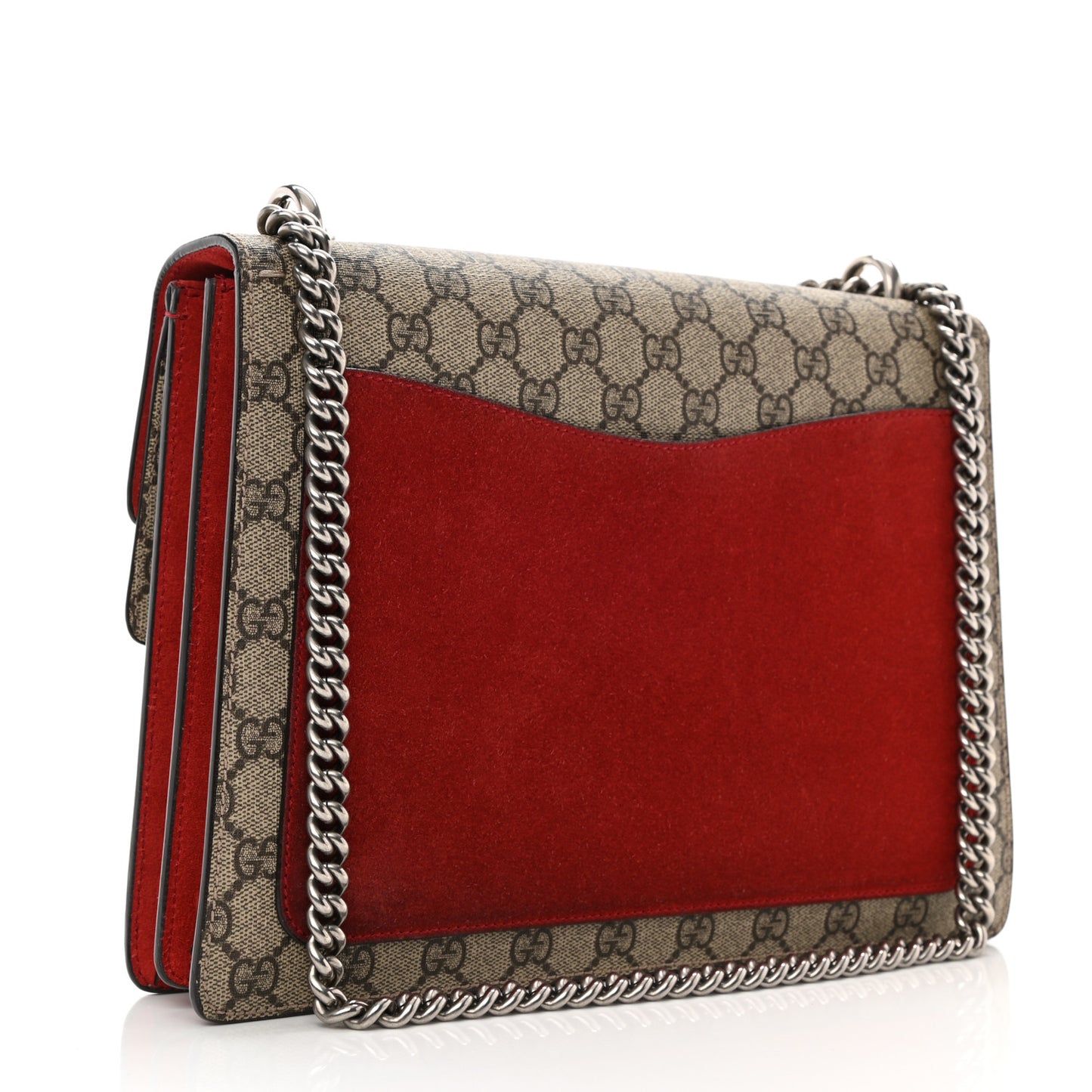 GG Supreme Monogram Suede Cudu Medium Dionysus Shoulder Bag Beige Ebony Vulcanic Red