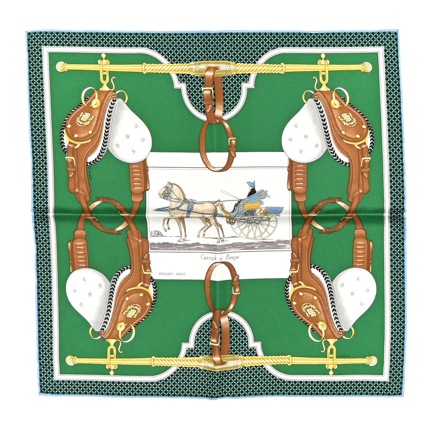 Silk Gavroche Carrick A Pompe Scarf 45 Vert Anglais White