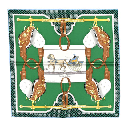 Hermes Silk Gavroche Carrick A Pompe Scarf 45 Vert Anglais White 1 of 4