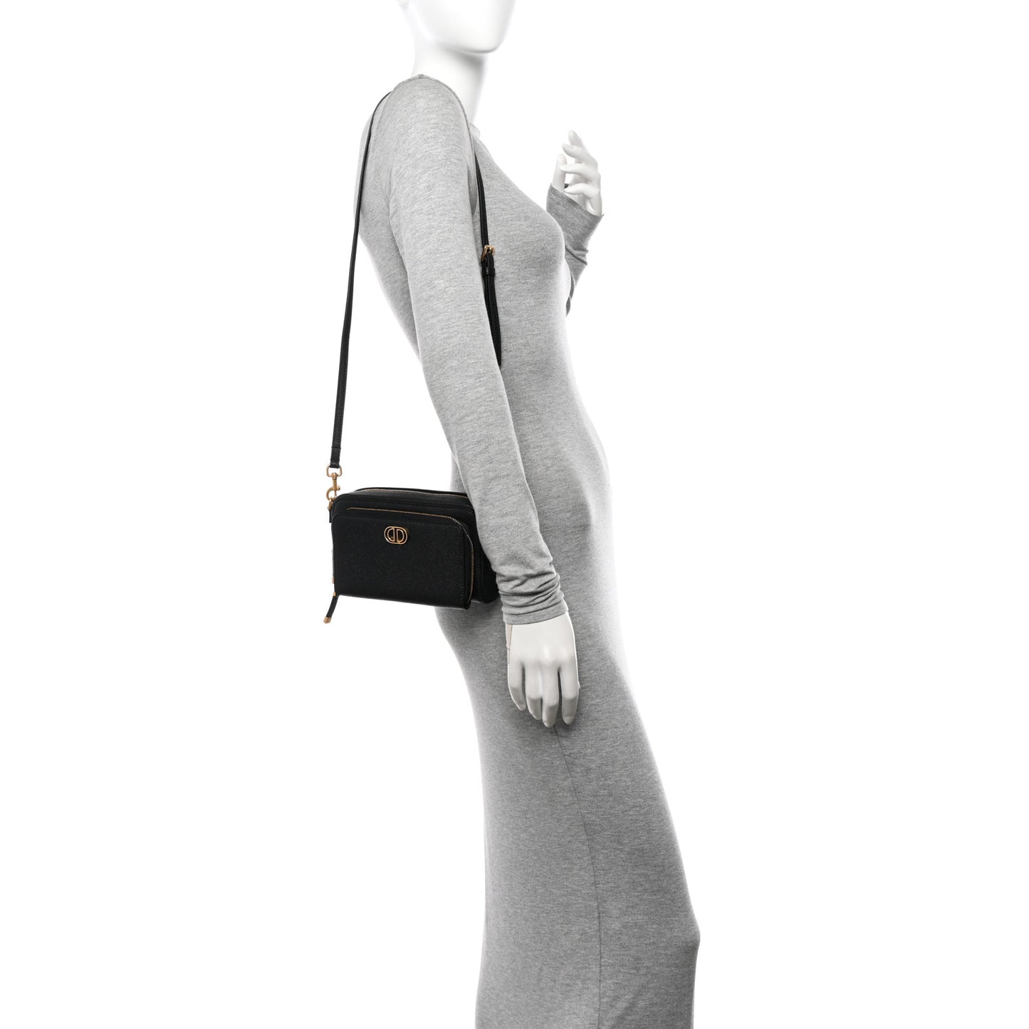 Grained Calfskin Caro Double Pouch Black