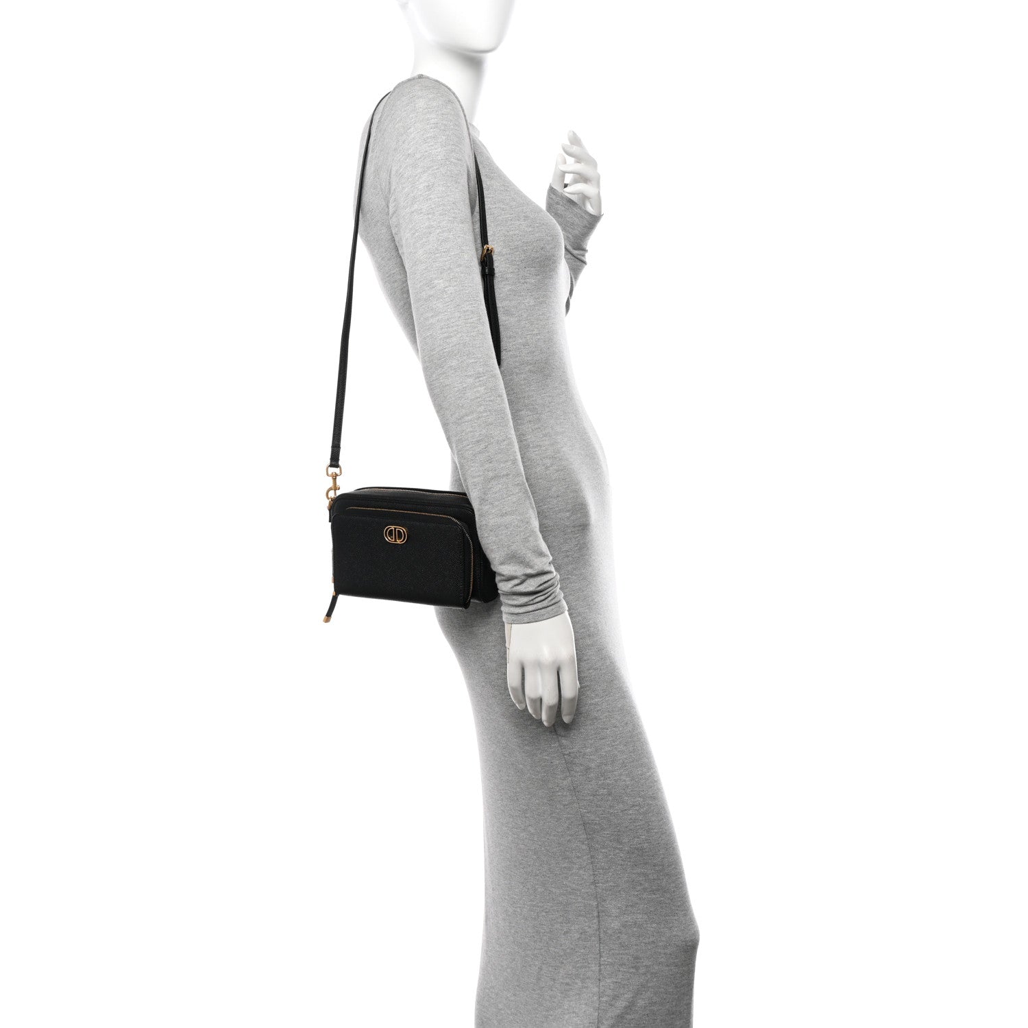 Christian Dior Grained Calfskin Caro Double Pouch Black 2 of 12