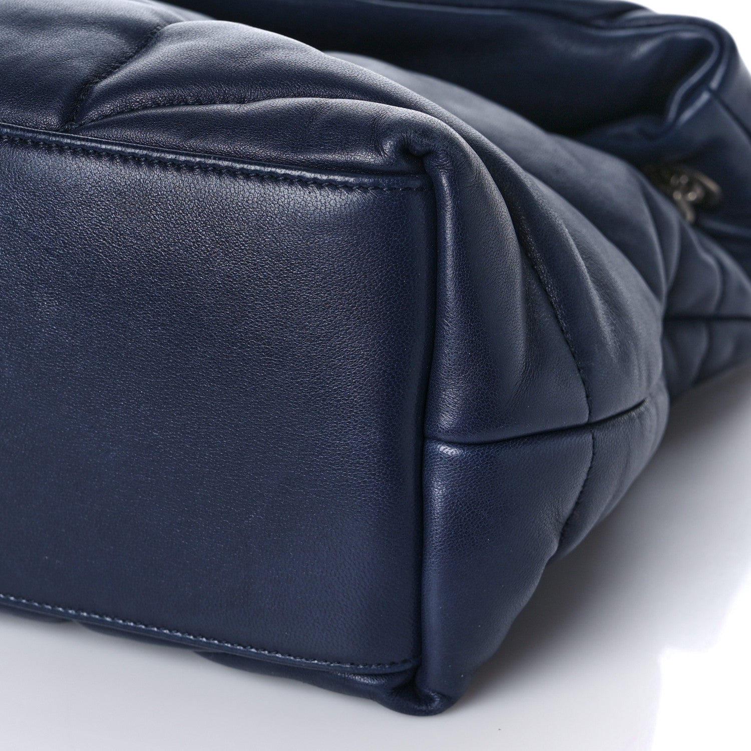 Saint Laurent Lambskin Quilted Medium Loulou Puffer Monogram Chain Satchel Navy 9 of 9