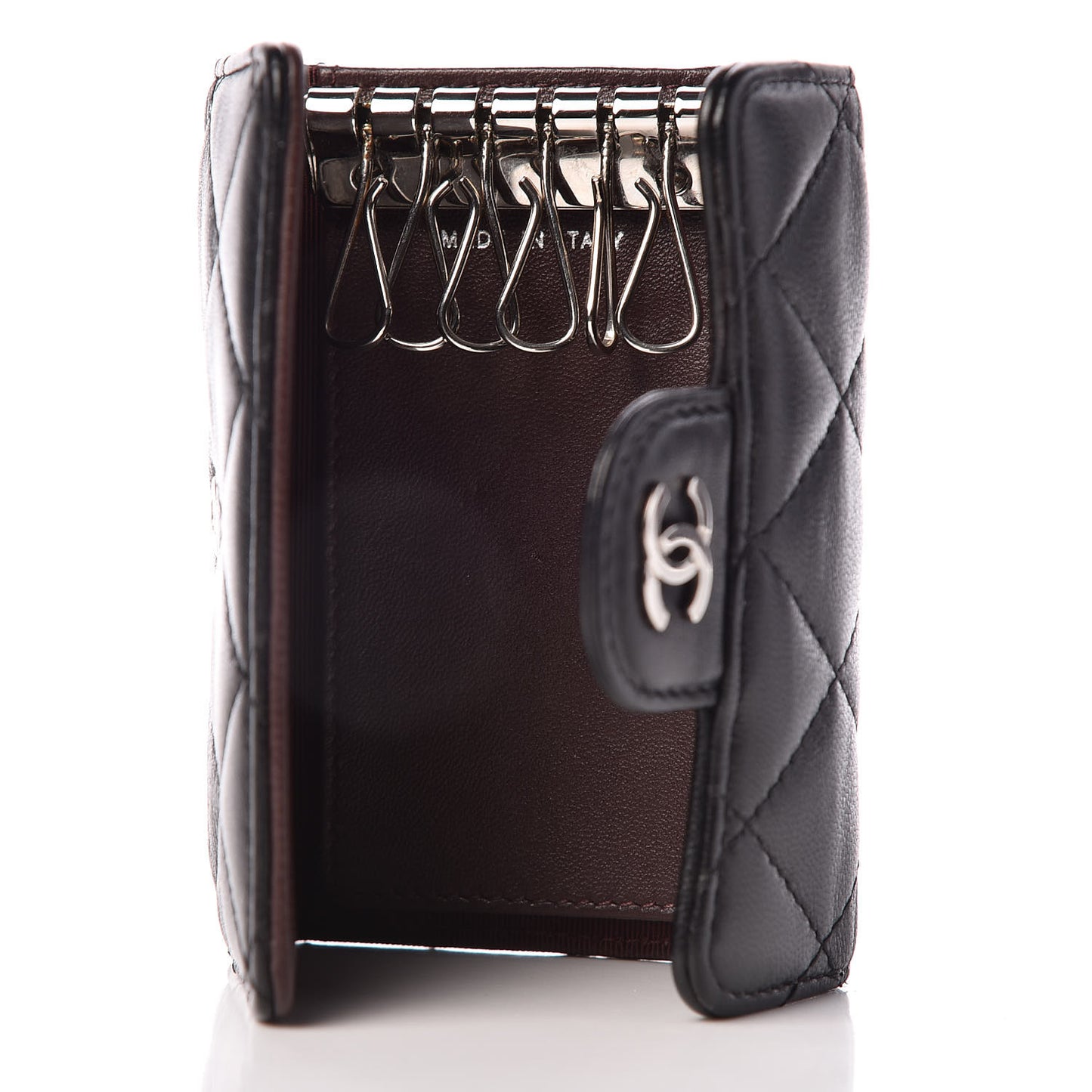 Lambskin Quilted 6 Key Holder Black
