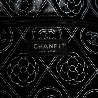 Chanel Coated Canvas Camellia Large Shopping Tote Black Beige 6 of 9
