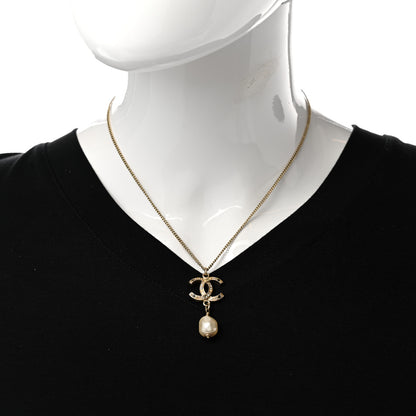 Chanel Pearl Crystal CC Pendant Necklace Gold 2 of 8