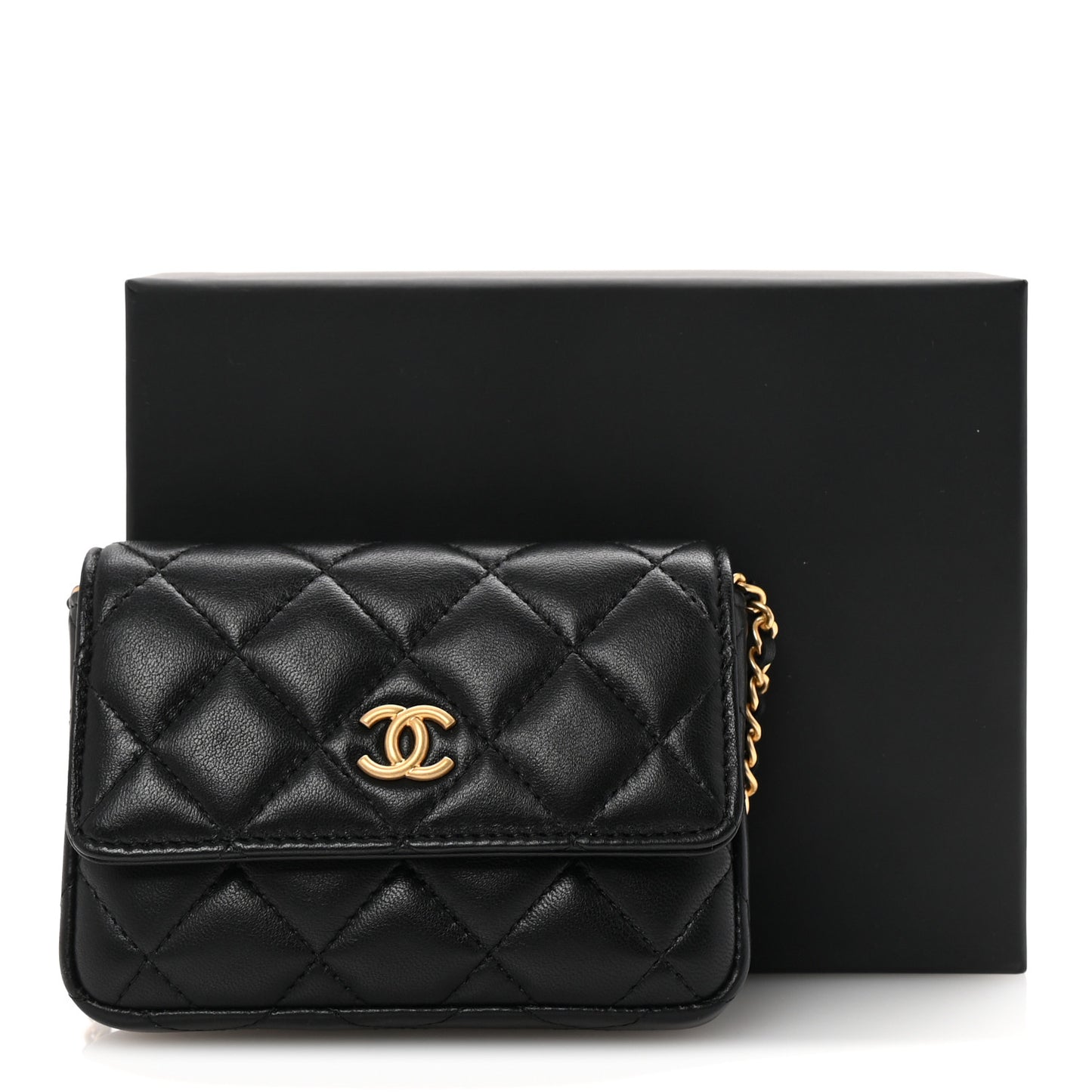 Lambskin Enamel Quilted Coco Hearts Clutch With Chain Black