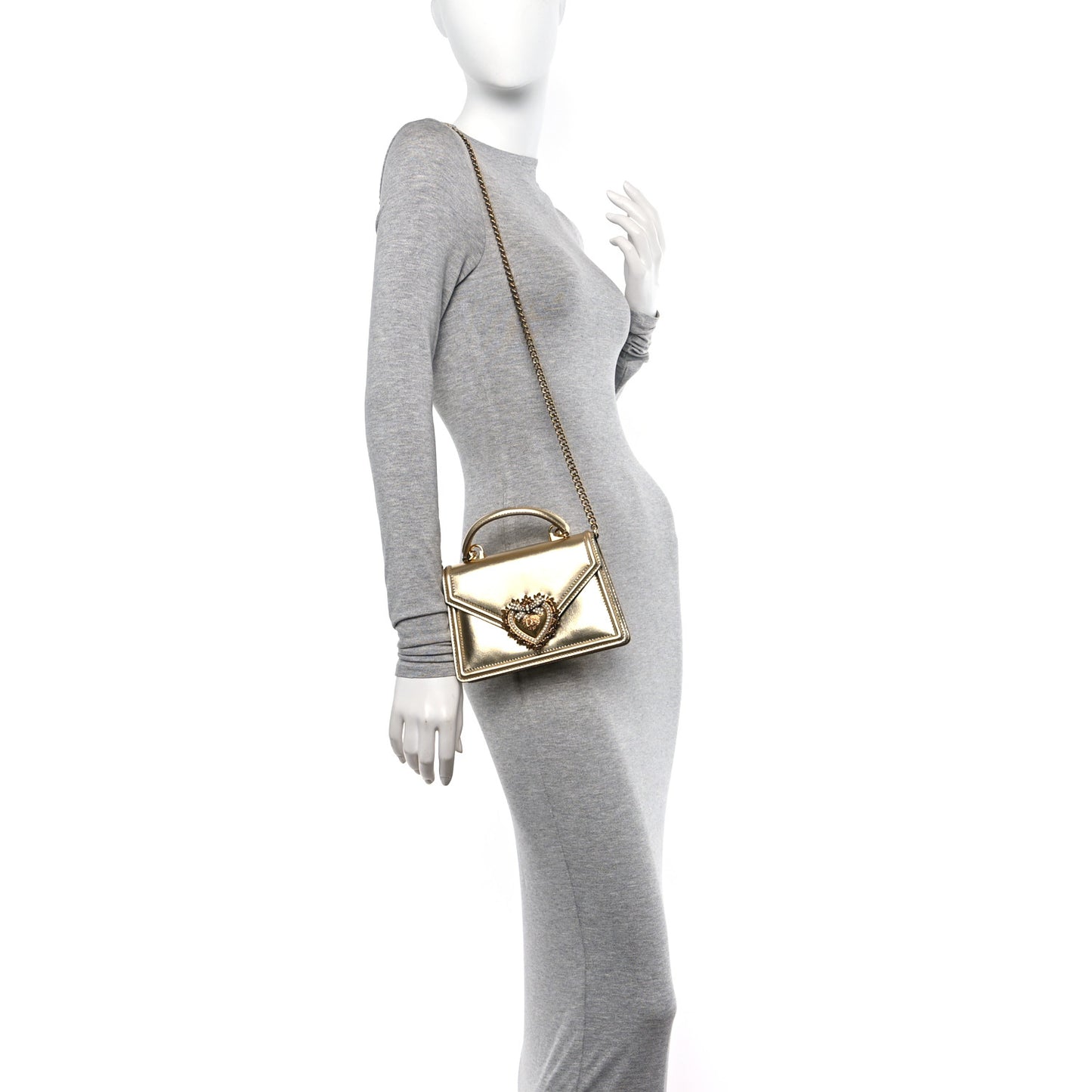 Metallic Nappa Small Devotion Envelope Top Handle Bag Gold