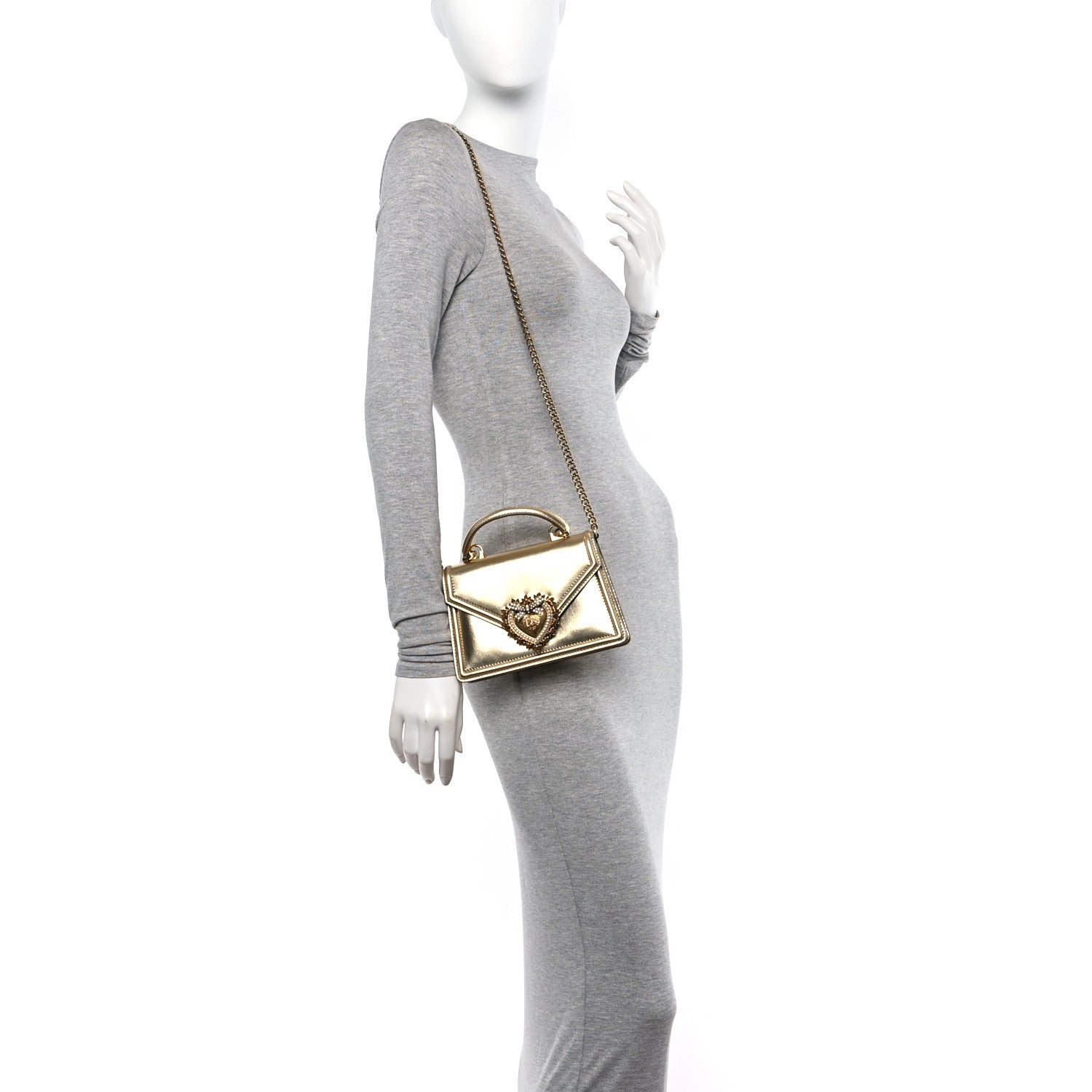 Dolce & Gabbana Metallic Nappa Small Devotion Envelope Top Handle Bag Gold 2 of 11