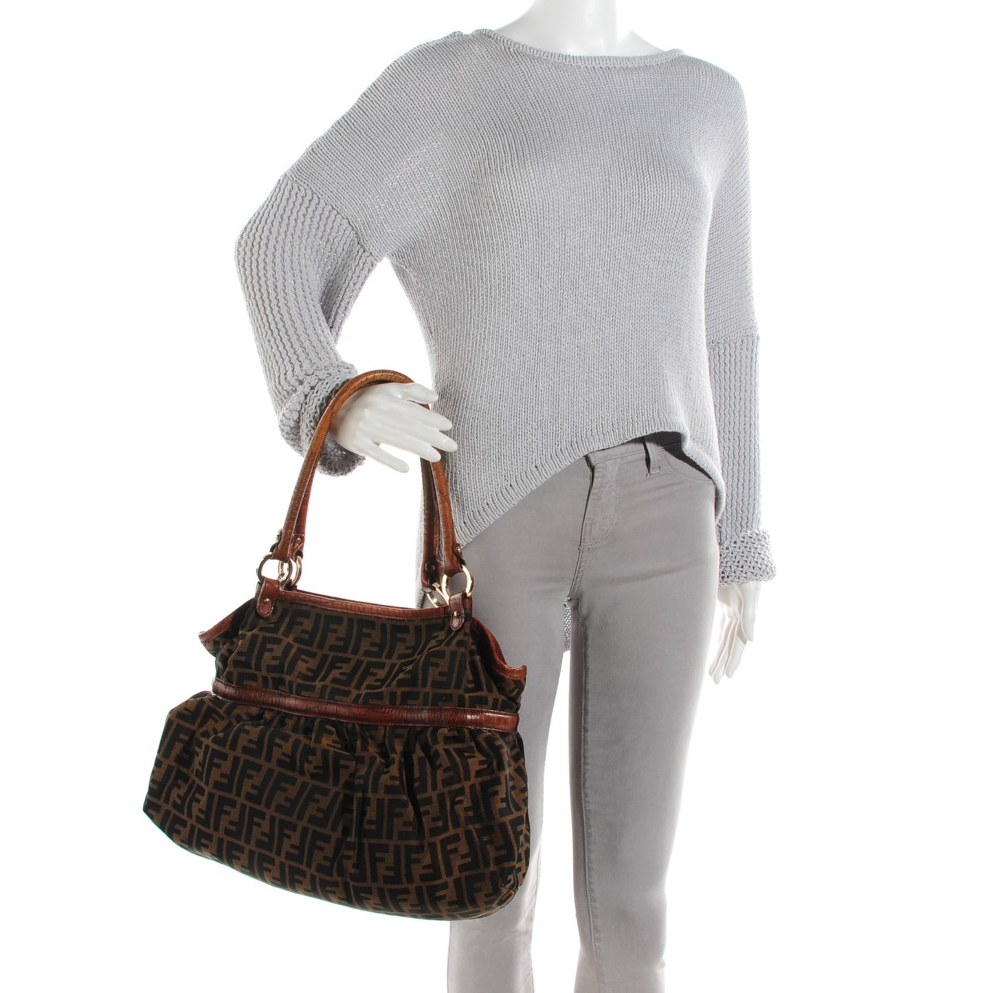 Zucca Calfskin Crocodile Embossed Large Chef Shopper Tote Tobacco