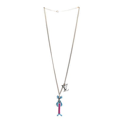 Louis Vuitton Lacquered Metal LV Friends Pendant Necklace Aged Gold Blue Pink 3 of 7