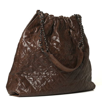 Chanel Distressed Glazed Caviar Quilted Large Elastic Tote Brown 3 of 13