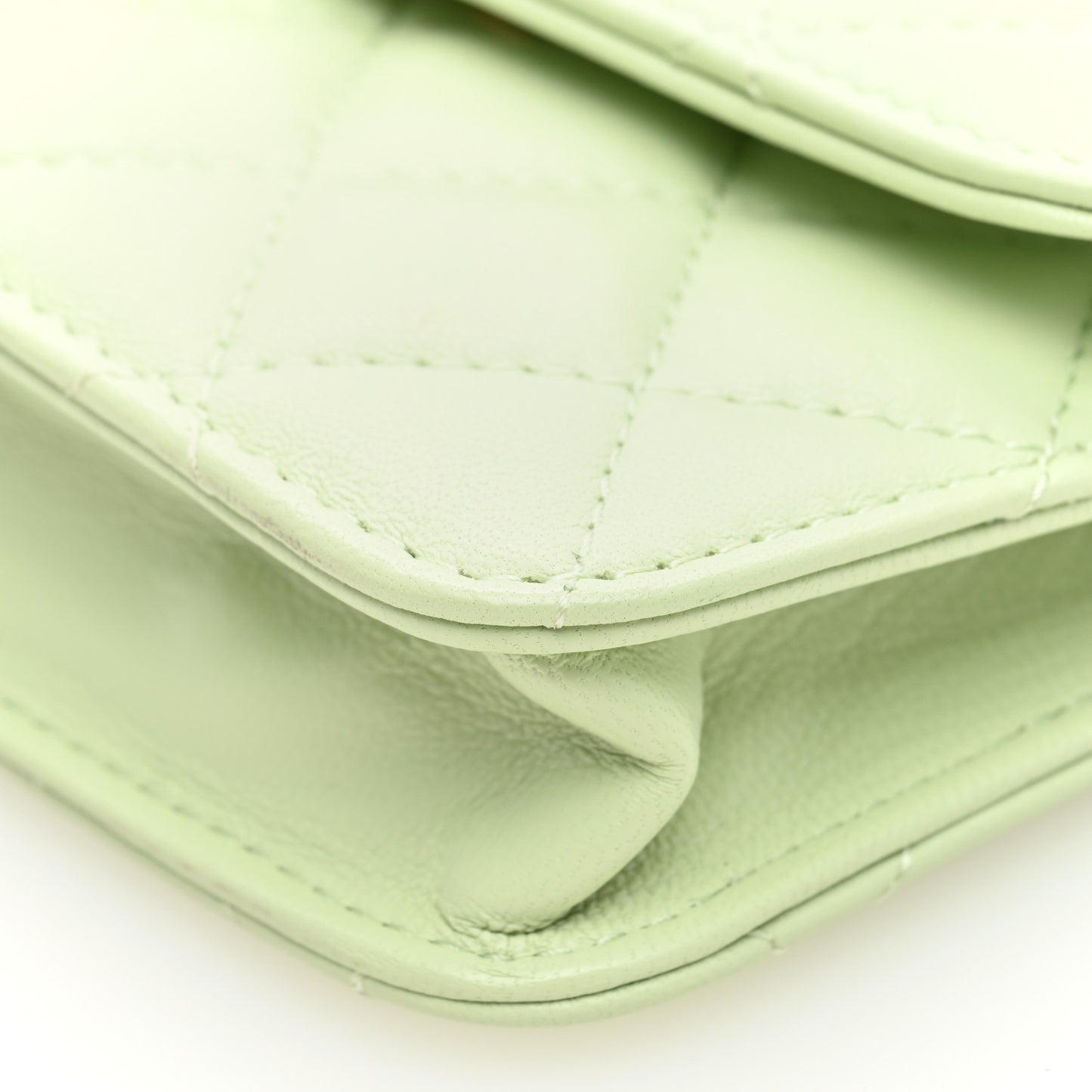 Lambskin Quilted Pearl Crush Clutch With Chain Light Green