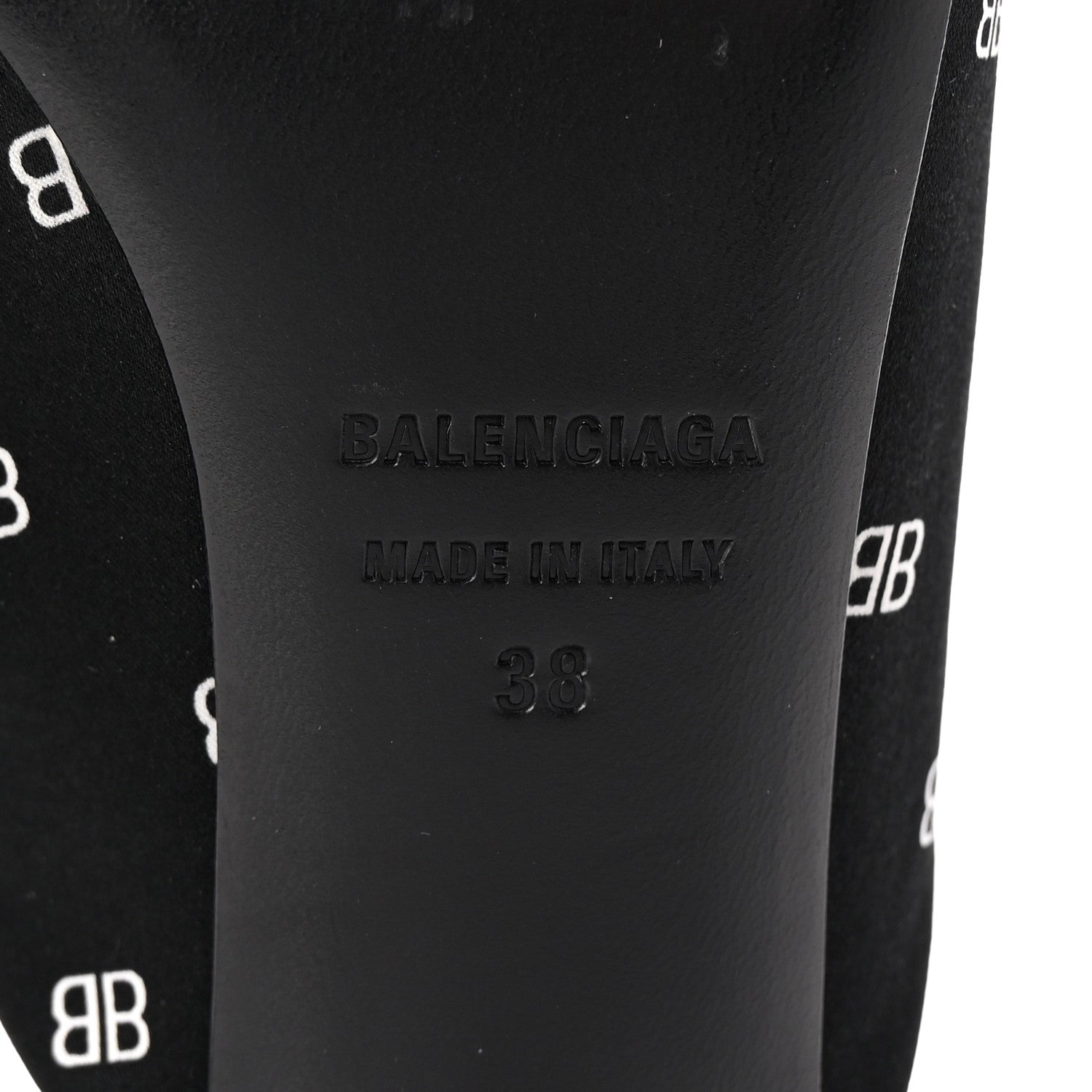 Balenciaga Crepe Satin BB Printed Knife Pointed Toe 40mm Mules 38 Black White 7 of 10