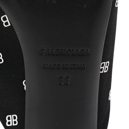 Balenciaga Crepe Satin BB Printed Knife Pointed Toe 40mm Mules 38 Black White 7 of 10