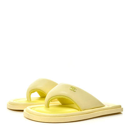 Chanel Lambskin CC Thong Sandals 37 Yellow 3 of 8