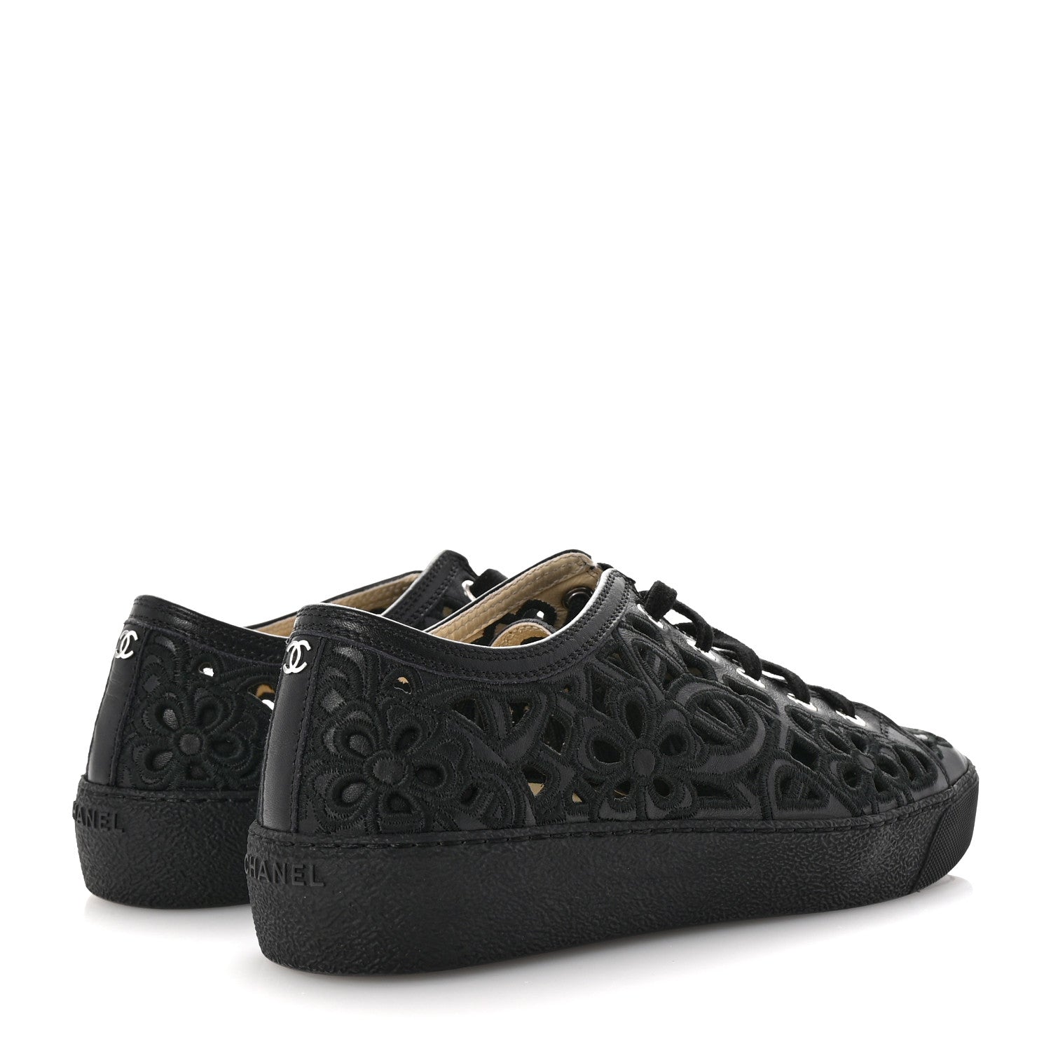 Chanel Calfskin Hollow Out Flower Sneakers 36 Black 5 of 11