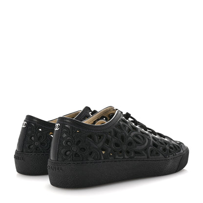 Chanel Calfskin Hollow Out Flower Sneakers 36 Black 5 of 11